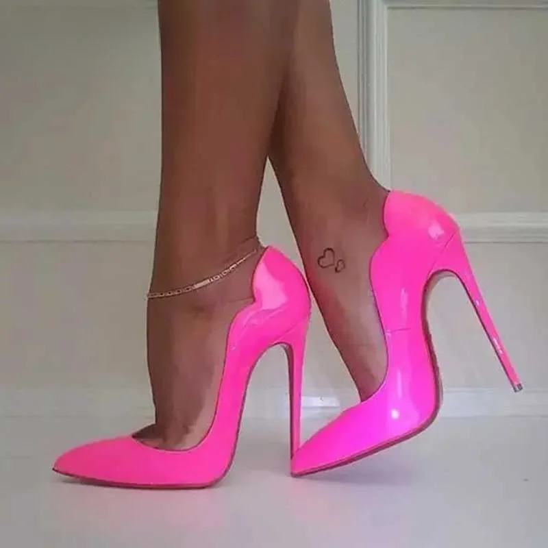 Pink Curl Upper Women Patent špicatý špičkový špičkový päta päty Sexy dámy párty šaty topánky tanečné pumpy plus veľkosť plus veľkosť