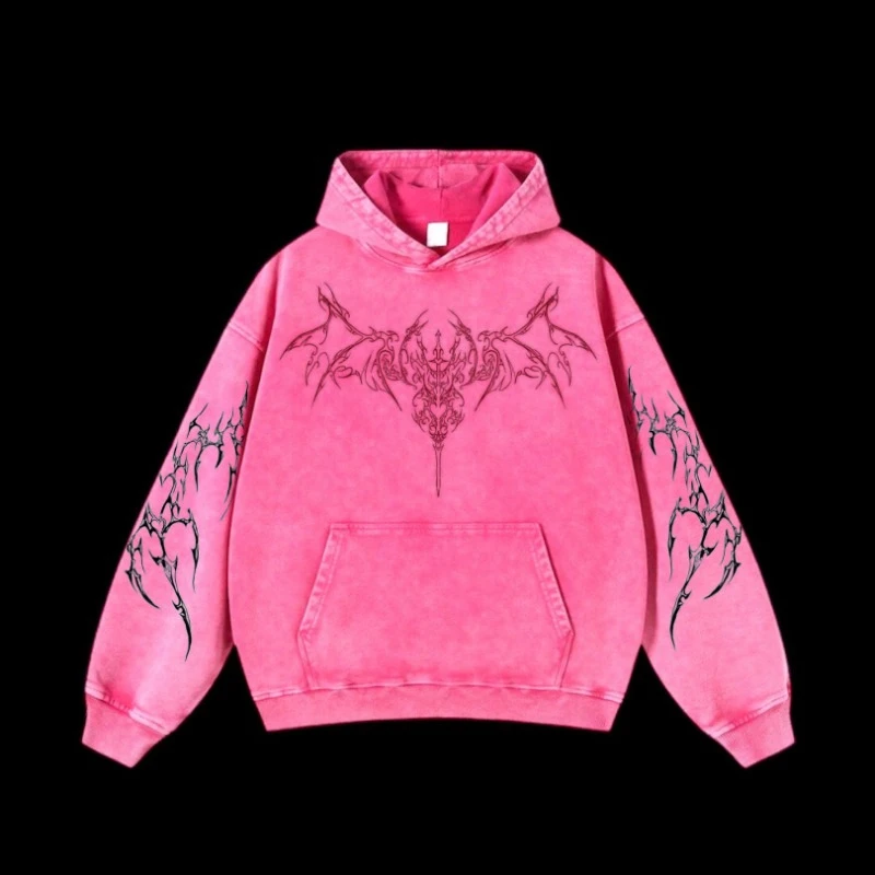 Pink do Old Pullover Hoodie Men Ženy ins nový prílivový vzor tlačeného mikiny jesenná zima Zhustená ulica v štýle ležérnej bundy