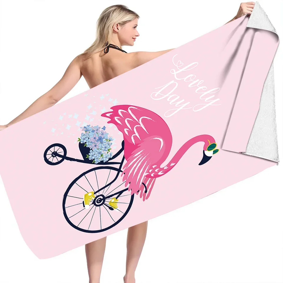 Pink Flamingo Veľký rýchly suchý plážový uterák surfový surfer na mikrovlákn