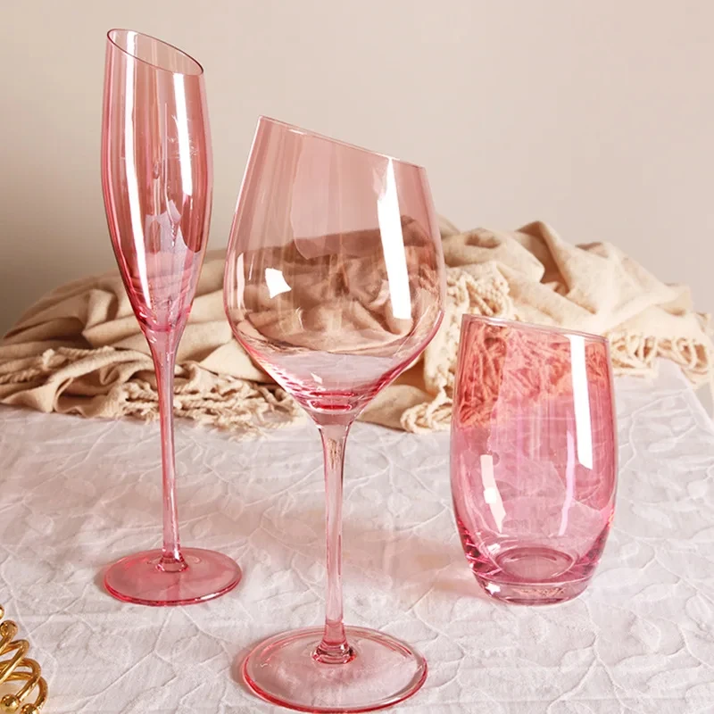 Pink Flamingo šikmé šampanské okuliare na víno s vodou Set kryštál svetlo luxusné retro poháriky Domov vysokej hodnoty bordeaux víno poháre