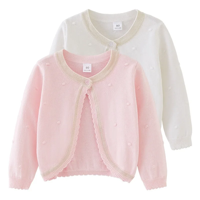 Pink Girls Cardigan Polka dot tenké 100% bavlnené detský pletený sveter 1 2 3 4 5 6 rokov staré detské oblečenie vo veku 1-6 rokov