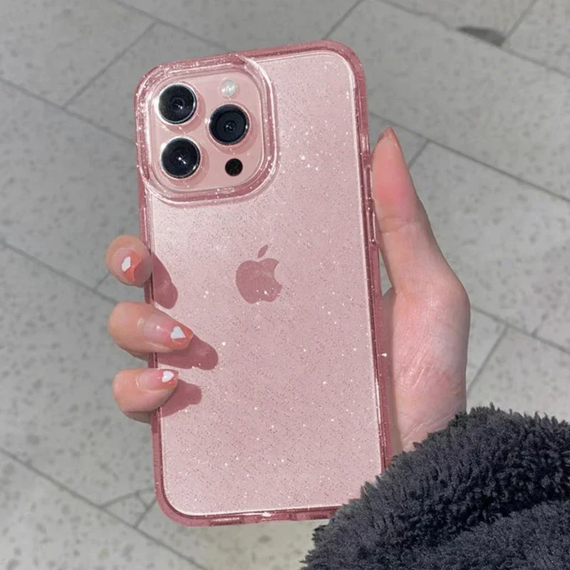 Pink Glitter Bling Clear Soft Case pre iPhone 16 15 14 13 12 Pro Max 16pro 15Pro 14Pro Dámske krytie dievča