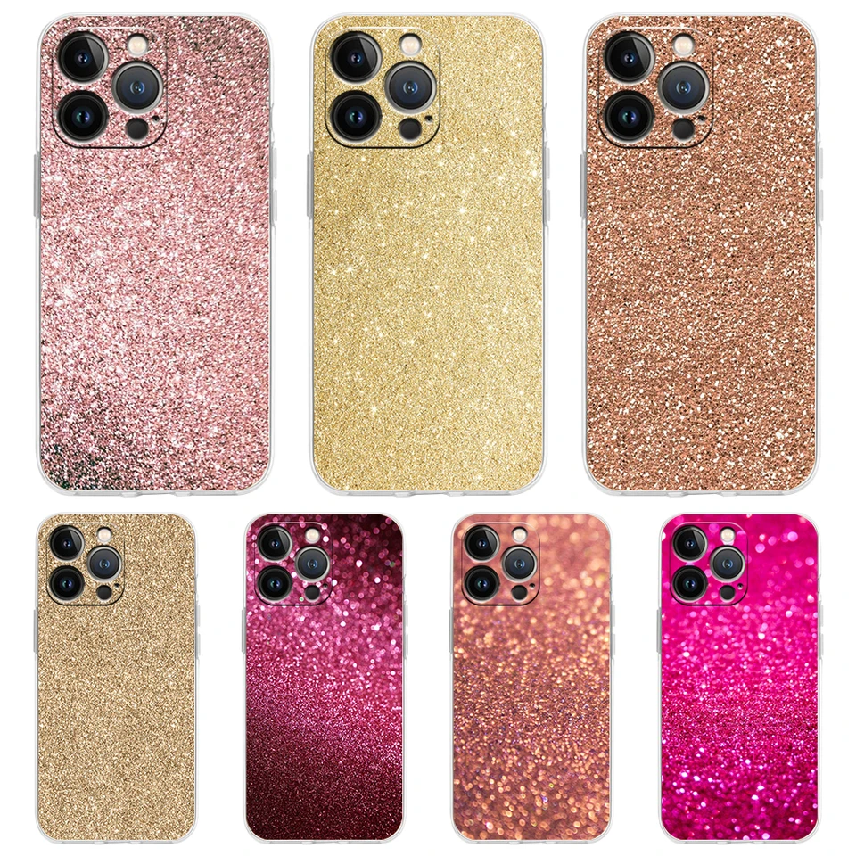 Pink Glitter Soft Transparent Puzdový kryt pre iPhone 16 15 14 13 12 11 Pro Max xr 8 7 plus xs max