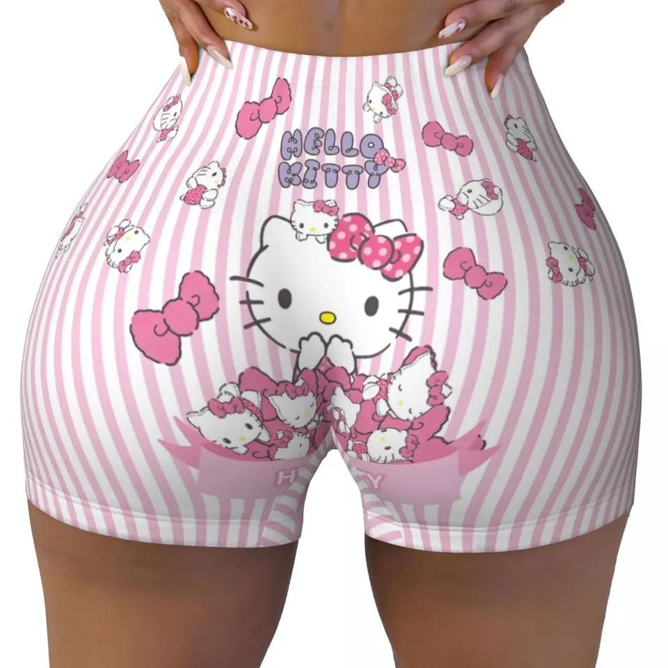 Pink Hello Kitty Cats Cartoon Cvičenie šortky pre ženy scrunch zadok zdvíhanie brucha ovládanie telocvične joga korisť Krátke nohavičky