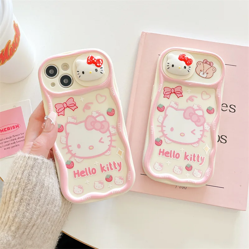 Pink Hello Kitty Sanrio Push Window Objektív anime telefónny puzdro pre iPhone 16 15 14 13 12 11Pro max 16plus puzdro roztomilý luxusný mäkký obal