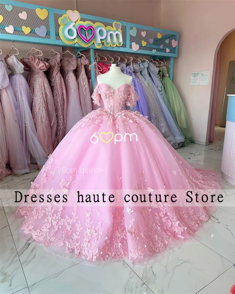 Pink -Lace Appliques Quinceanera Dress Ball Gown 2025 z Ramerového korálika Prispôsobené sladké 16 obliekania Vestidos de 15 años
