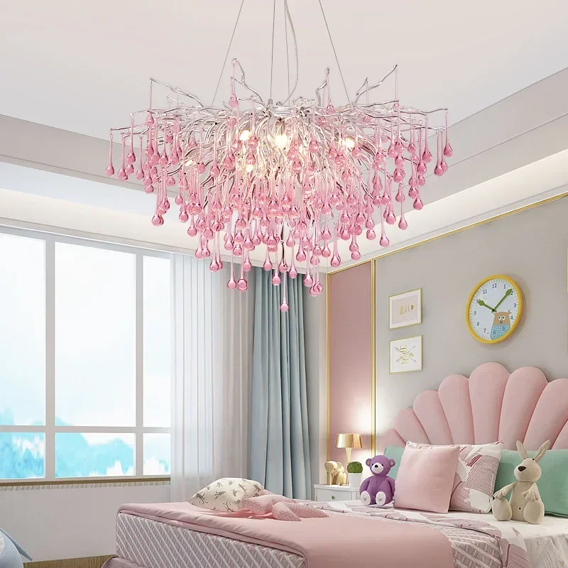 Pink Luster Crystals Stropný luster detská izba dekorácia domov farebná detská izba dievča luster svetlo luxusný kryštál