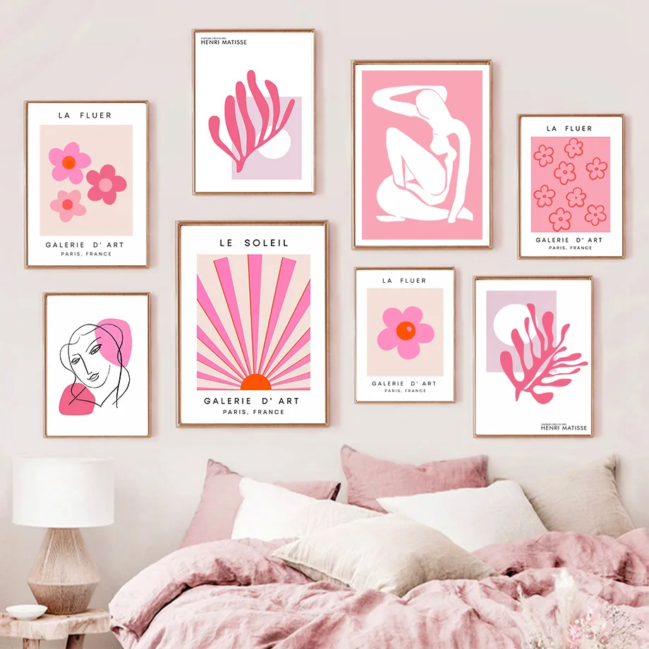 Pink Matisse Abstraktné kvetinové dievča Slnko výstava nástenné umenie plátno maľujúce plagáty a výtlačky nástenné obrázky pre dekoráciu obývacej izby