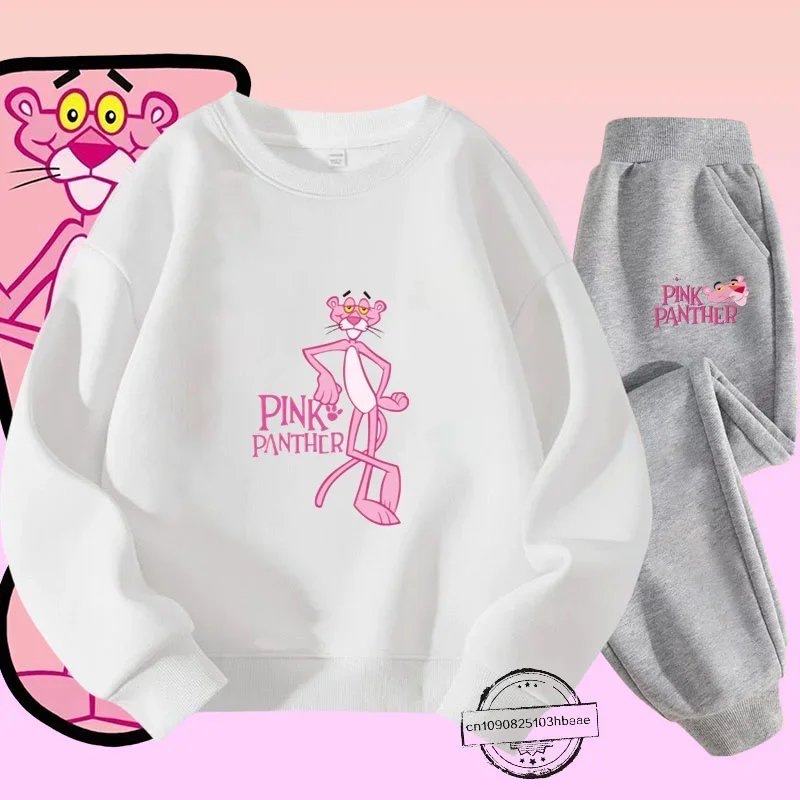 Pink Panther Detská posádka kapucňa súpravy karikatúry Tlač Jeseň a zimné s dlhým rukávom Noví chlapci a dievčatá Jeseň Top
