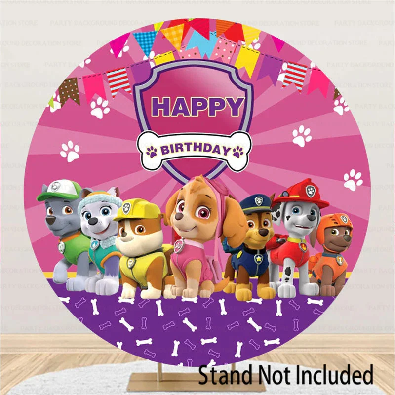Pink Paw Patrol Dog Bones Skye Everest Girls Round pozadie Marshall Chase Boys Birthday Party Baby Shower Banner