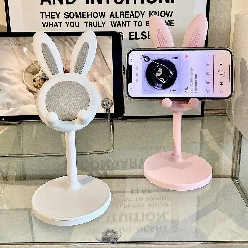 Pink Phone Držiak nastaviteľný Krásny králik karikatúra Stolové podpora mobilný telefón stojan pre iPhone 13 14 Samsung Smartphone