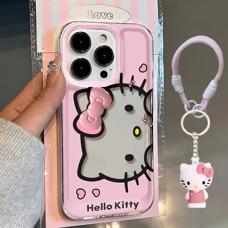 Pink Pink Hello Kitty Face Bow Strap Pase pre iPhone 16 15 14 13 12 11 Pro Max xr xs max 7 8 plus mini kawaii y2k krásny obal