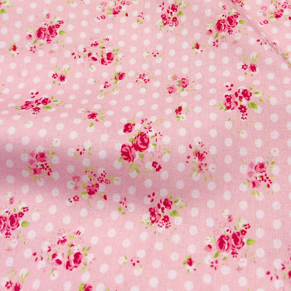 Pink Polka Dot Rose 100% bavlnená tkanina pre deti maska ​​oblečenia domáci textilný šitie prešívané prešívanie DIY vyšívací materiál
