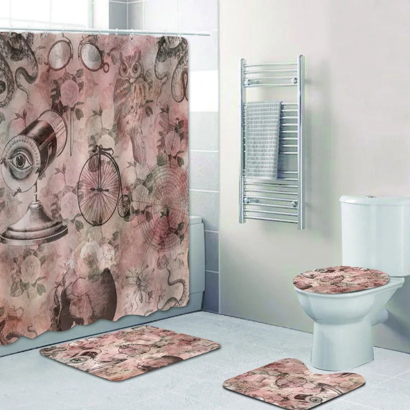 Pink Romantic Steampunk Shabby viktoriánska viktoriánska kúpeľňa Efemera sprchovačka sada vinobranie elegantné bicykle Teleskop