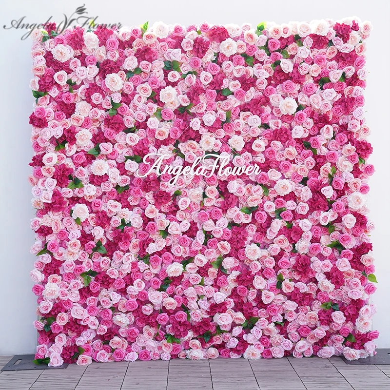 Pink Rose Hydrangea 5D Roll Up Curtain Clows Wall Wall Outdoor Svadobné pozadie dekorácie pre recepciu Displej A8765