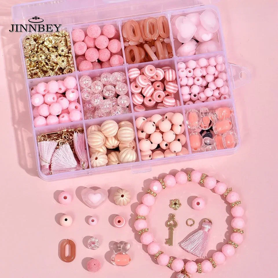 Pink Series Detský náramok s náramkami, súprava náhrdelníkov ručne vyrábané šperky voľné korálkové doplnky Materiál, dievčenský darček