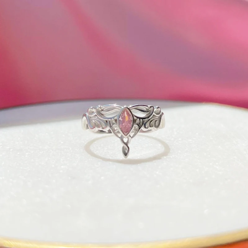 Pink Stone Arwen Crown Ring for Women Girl Wedding Geek Party šperky Cosplay doplnky darček nastaviteľný trend