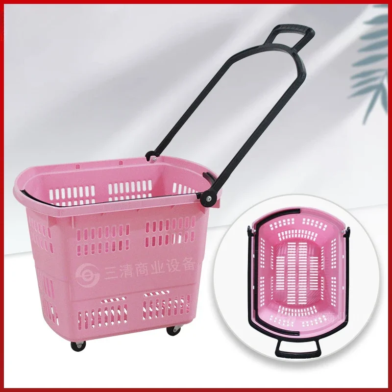 Pink supermarket Trolley nakupovanie vreckového obchodu s občerstvením s kladkou nakupovanie vreckového úložného priestoru
