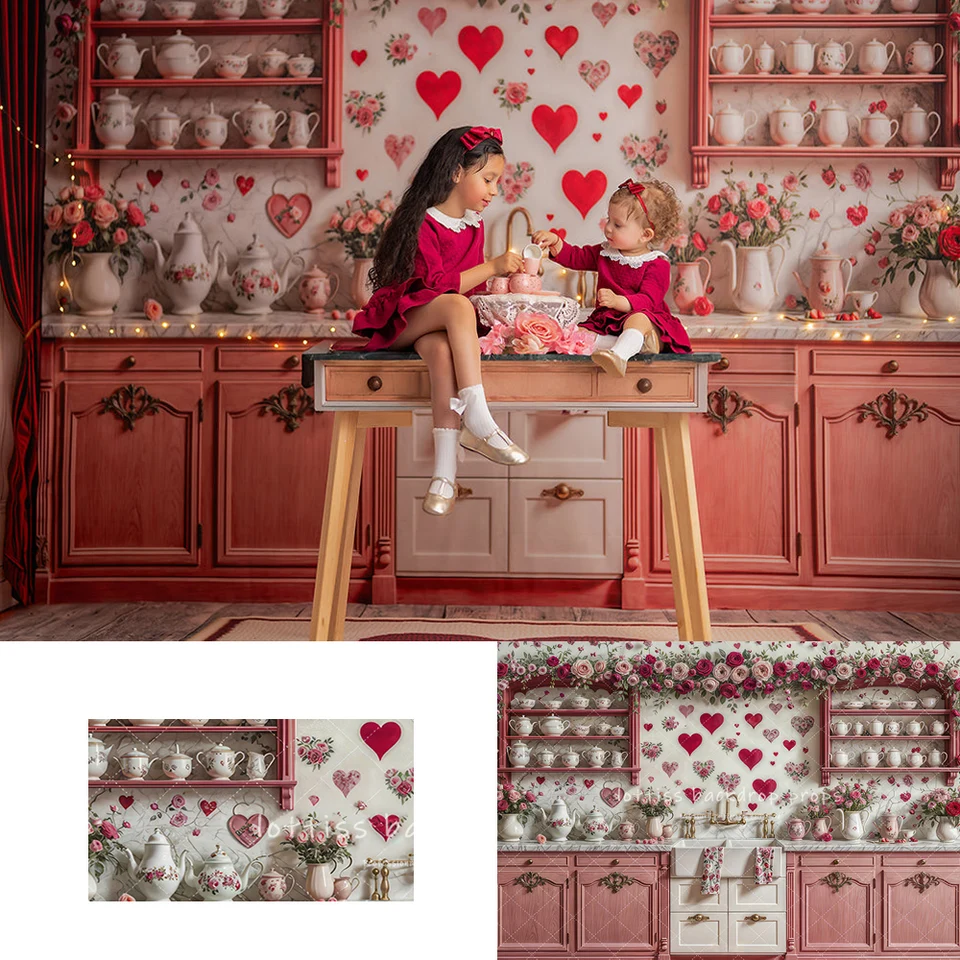 Pink Valentines Day Kitchen Kadce Kids Deti dospelých Photography Detská detská fotokall decors festival milenca pozadie