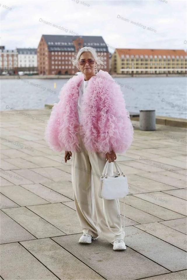Pink Women Set Set 2 -Plazeer+biele bavlnené nohavice Formálne kancelárske dámske šaty odstupňované tyl Prispôsobené bunda s kabátmi