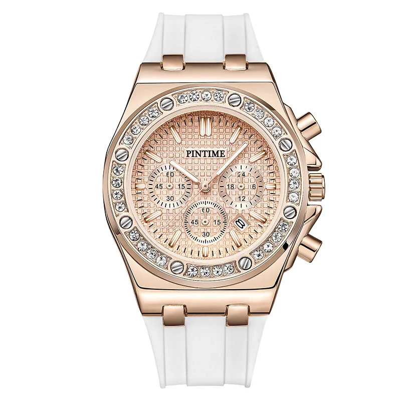 Pintime luxusné ženy sledujú silikónový remienok šachovnica Simple módny kamienok zliatin z allot case Quartz náramok kalendár reloj