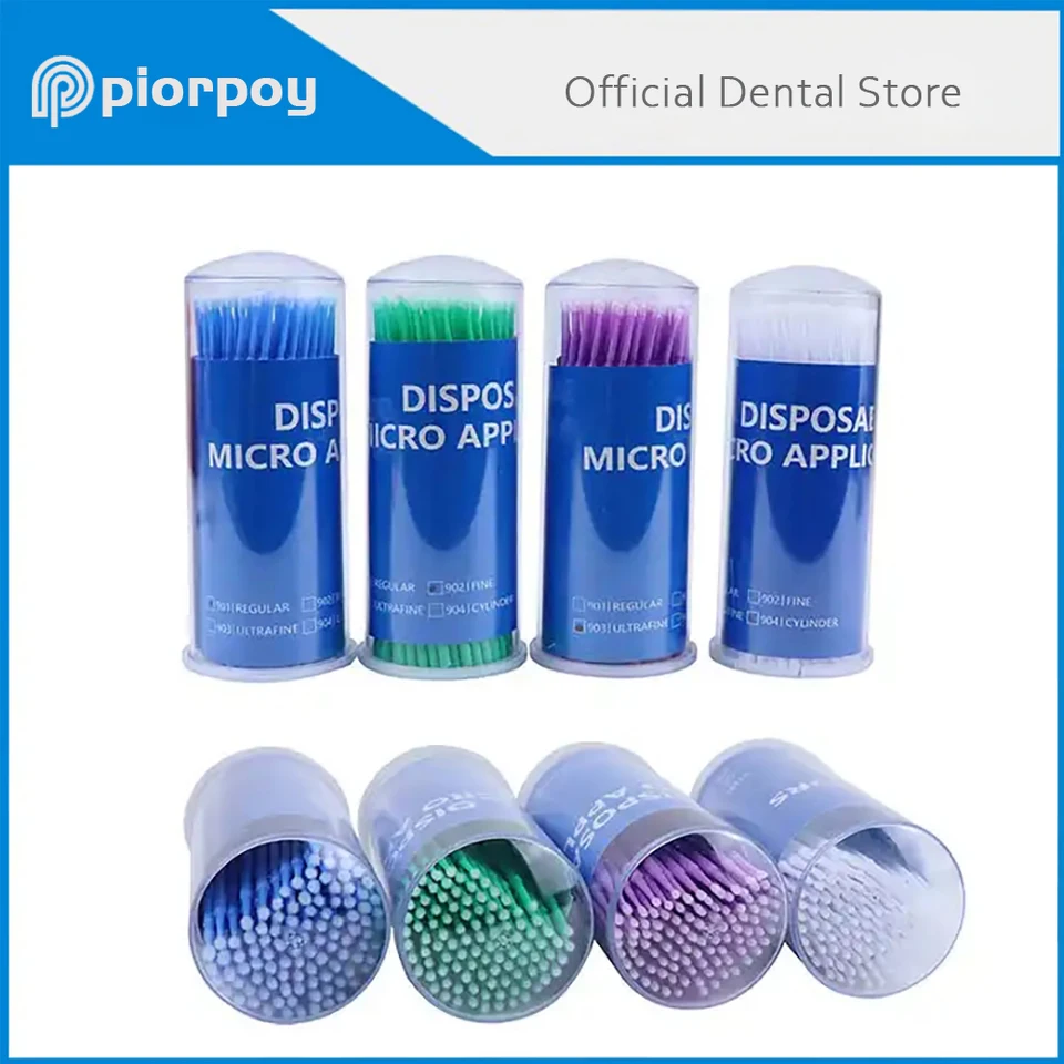 Piorpoy100pcs/fľaša zubné jednorazové mikro kefy Aplikátory Micro Brush zuby Perorálne zubné materiály Odontologia čistý náradie