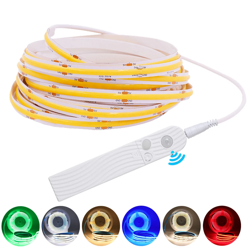 PIR Senzor pohybu COB LED pásik LIGHT DC5V BATÉRA SVETLO FOB LIGHTS HIGHTUSION 320LEDS