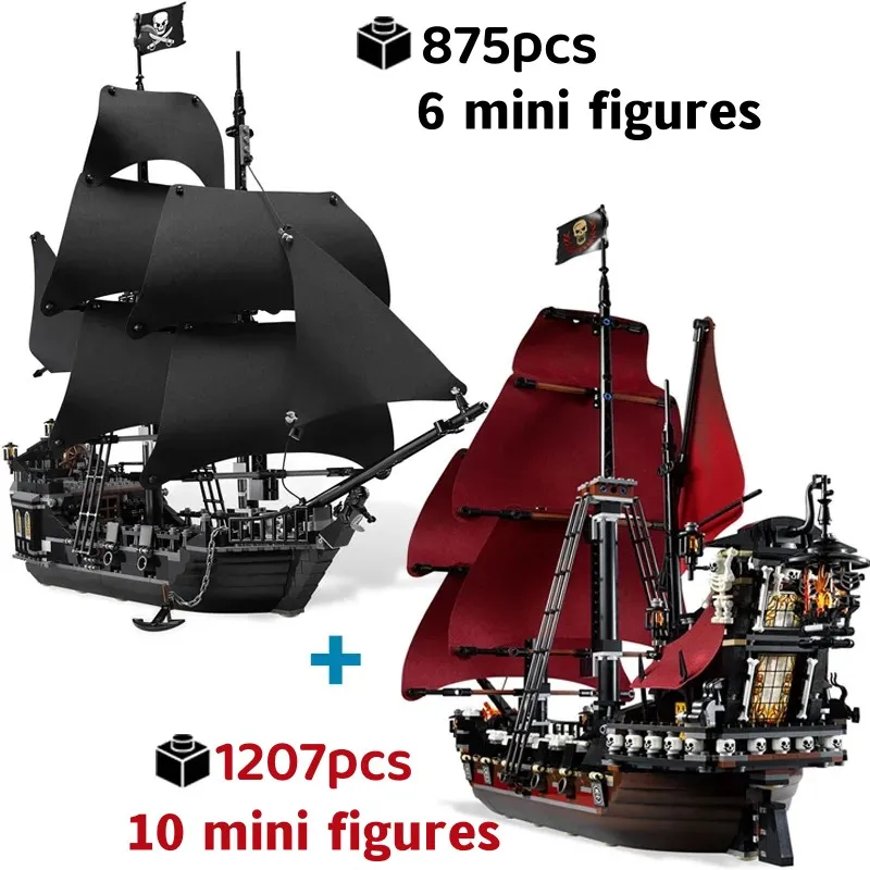 Piráti z Karibskej lode Queen's Revenge Warship Warship Black Pearl Sailboat Build Block Blocks MOC 4184 Zhromaždenie Hračky pre deti