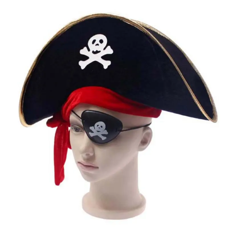 Pirátska klobúk lebka tlač pirát kapitán Pirát Pirát Party klobúk pre Halloween Cosplay karibský pirátsky klobúk s očnou záplatou