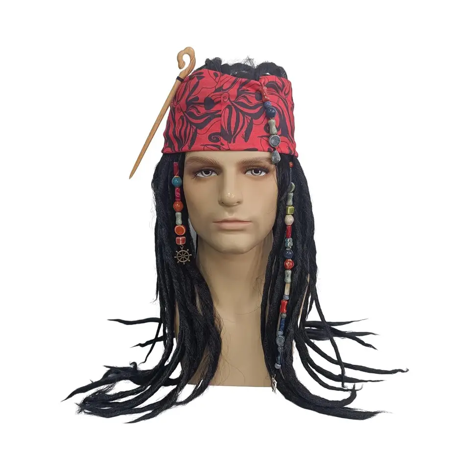 Pirátske dreadlock parochňu Jack Sparrow kostým propags bandana doplnky Men ženy vlasové pletene korálky halloween cosplay.