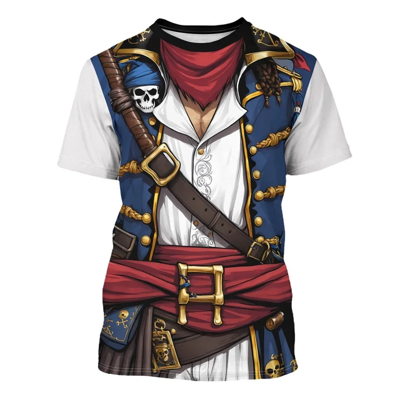 Pirátsky kapitán Grafické tričko pre mužov Funny Cosplay kostým Crewneck krátko rukávy smoking tričko Trič