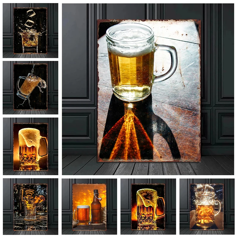 Pivo Metal Style Prints Canvas Painting Party Music Bar Pub Club nástenné umenie pozadie Vintage Pattern Room Home Kitchen Plagát