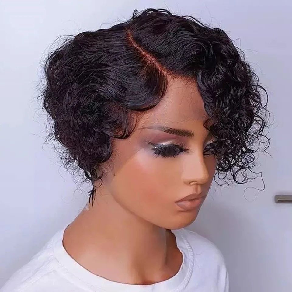 Pixie Cut Parochňa Krátke kučeravé ľudské vlasy Parochne Lacné ľudské vlasy parochň