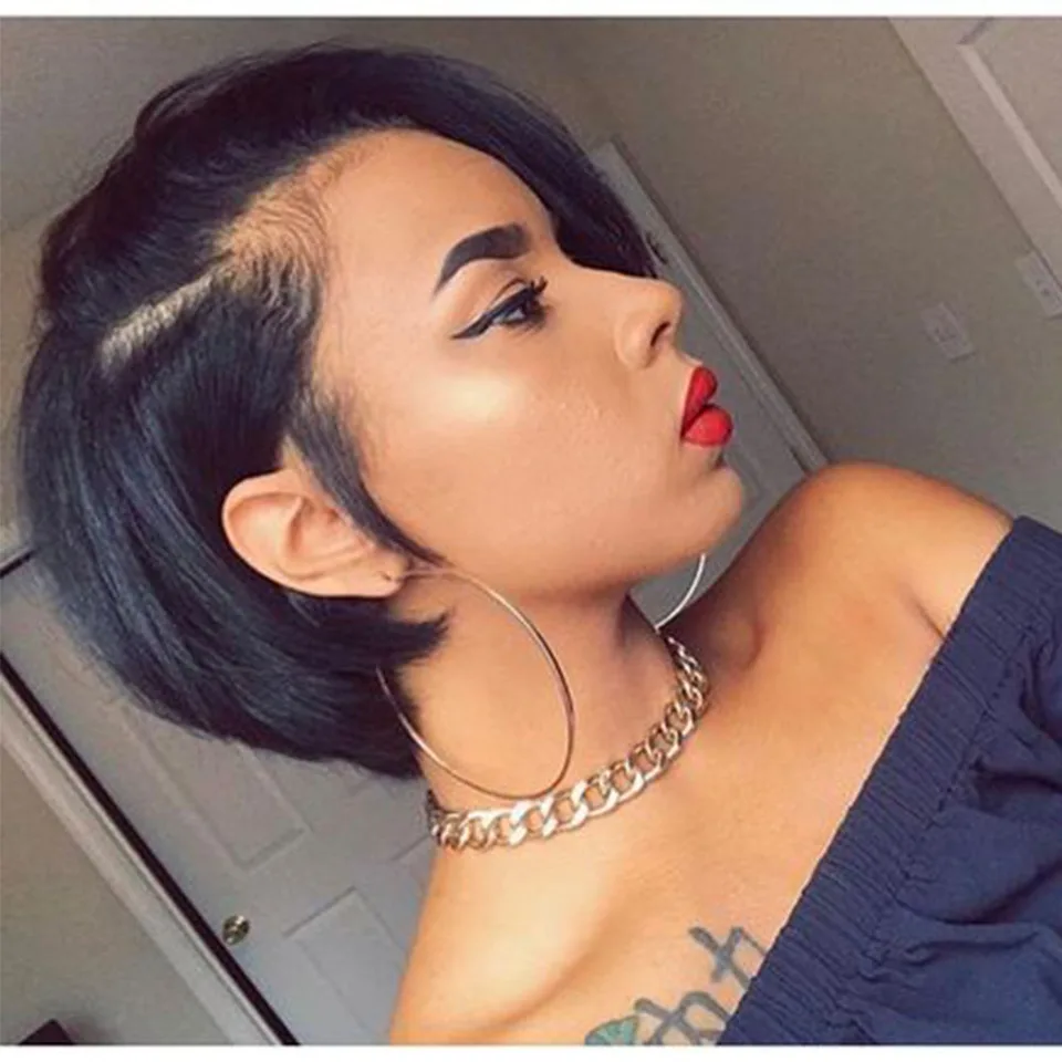 Pixie rezaná parochňa priehľadná čipka ľudské vlasové parochne pre ženy rovná krátka parochňa Bob 13x4 čipka parochňu vopred brazíliu ľudské vlasy
