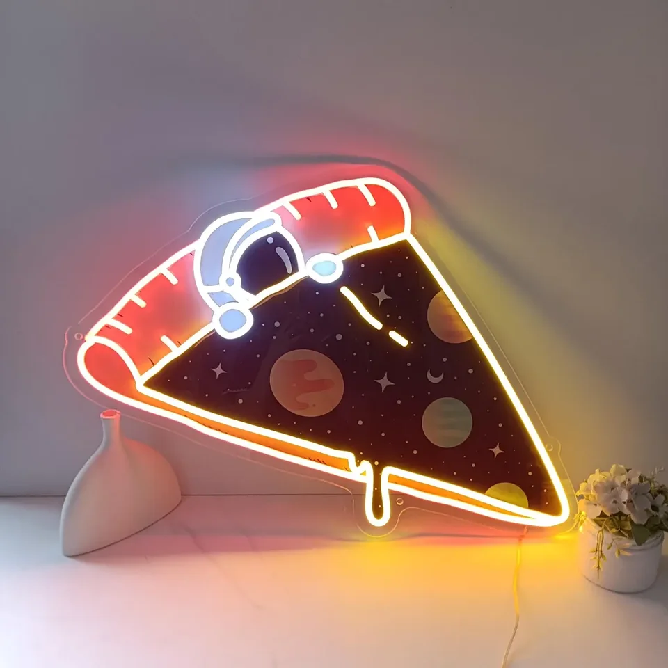 Pizza astronaut neónový znak, UV tlačený neónový znak, pizza LED stena dekor, detský darček, astronaut nástenné umenie, dekoráciu spálne