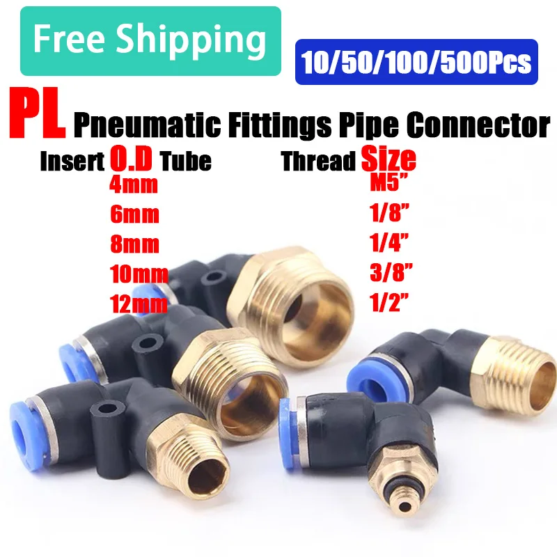PL lakťové pneumatické vzduchové tvarovky potrubie 4 mm 6 mm 10 mm 12 mm hadicová trubica Push do závitového hadice rýchly konektor 1/8 