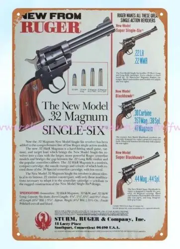 plagát Metal Wall Art 1984 Ruger .32 Magnum Single Six Revolver Metal Tin Sign