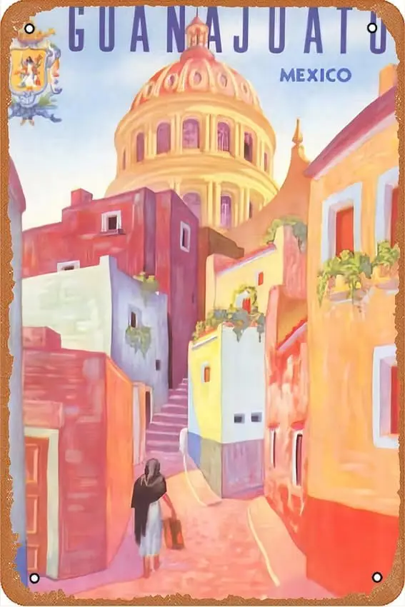 Plagát pre Guanajuato, Mexiko, koloniálne ulice retro cestovanie železná maľba plechová značka Vintage Wall Decor Cafe Bar Pub