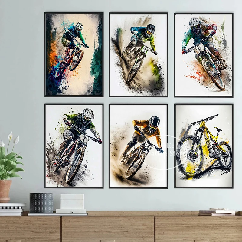 Plagáty na horských bicykloch z kopca horský bicykel MTB Vodovodové výtlačky plátno maľba nástenné umelecké obrázky spálne