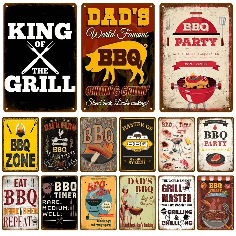 Plaque vinobranie gril kráľ kovový znak dvor BBQ znakové značky retro bar garbová dekorálna dekorácia Dad Dad's BBQ Wall Plate Chillin & Grillin