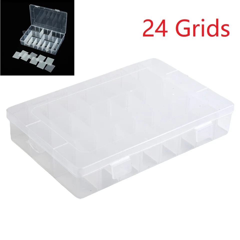 Plastová skrinka Storage Box 24 Grid Clear Light Pp Praktické kovové diely Šitové príslušenstvo remeselné diely Priehľadné veko prach odolný