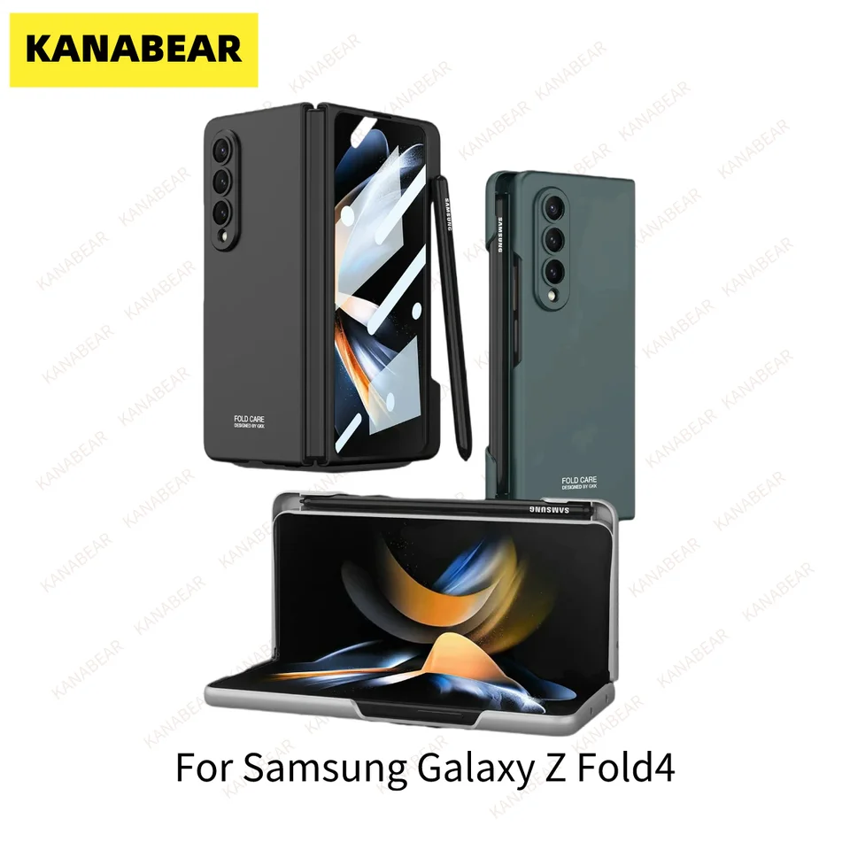 Plastové puzdro na sloty na pancierovanie pre samsung galaxy z záhyb 4 s ochranou skla na obrazovku Mattný štíhly kryt pre galaxiu Z Fold4