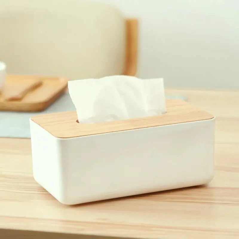 Plastové tkanivové skrinky Drevené veko štvorcový držiak na obrúsky držiak na mokrý papier vlhký papier DispenSer Moderný organizátor domáci