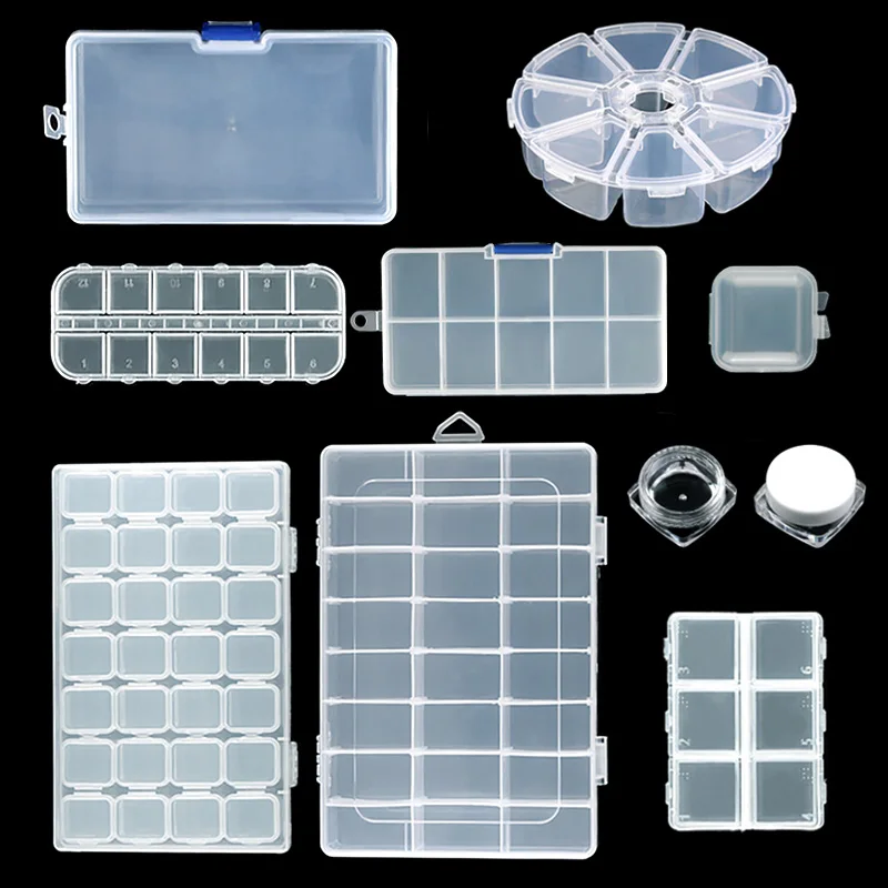 Plastové úložné boxy Smienky remeselníkové korálky Pilulky Pilulka Prakticky nastaviteľná priehradka Diamond Jewelry Box Case Tool