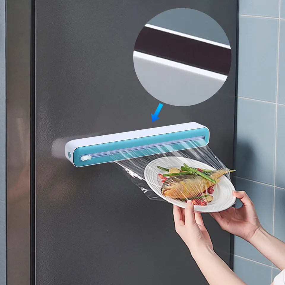 Plastový obal Dávkovač Magnetické prilepenie Film DispenSer s rezačkou plechovou hliníkovou fóliou Dávkovateľný doplnok