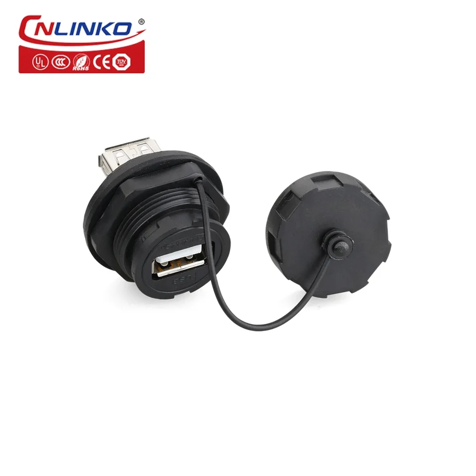 Plastový panel Monet Socket Witerproof USB Connector USB2.0 Žena k ženskému panelovému zásuvke USB nabíjacie objímka Muž Cnlinko IP65