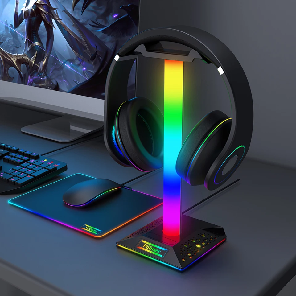 Plastový pásový držiak na svetelný stôl Dual USB porty Držiak na slúchadlá s 3,5 mm Audio Touch Control príslušenstvo slúchadlá