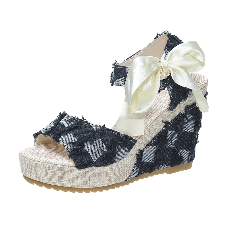 Platforma klinové sandále letné ženy elegantné módne ploché bowknot nové v ponuke