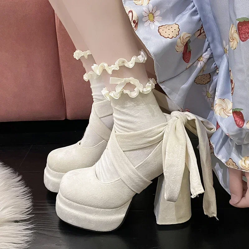 Platforma Mary Janes topánky Ženy Suede Luxury Luxus High podpätok šnurovaný trend lolita topánky elegantné robustné večierky pumps sandalias mle
