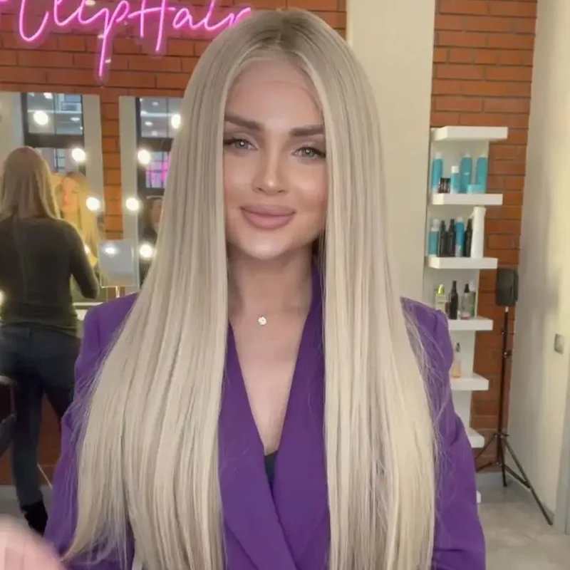 Platinová blondínka syntetická parochňa Európske vlasy Hlavné vlasy Hnedá blondínka Hodváb